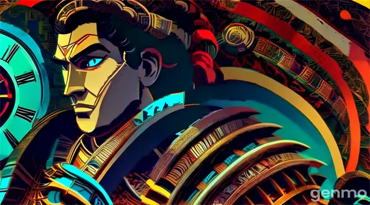 a digital painting of a man with a clock in his hand