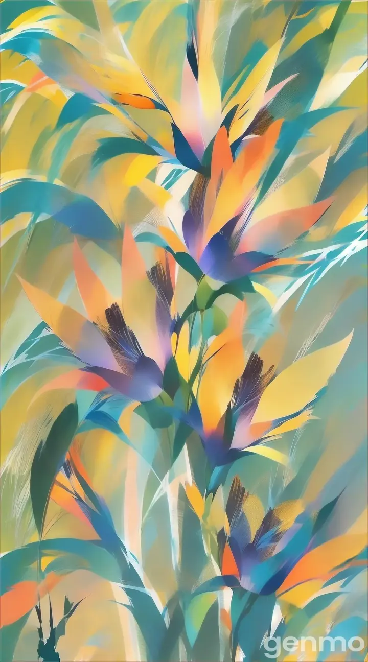 a painting of yellow flowers on a blue background