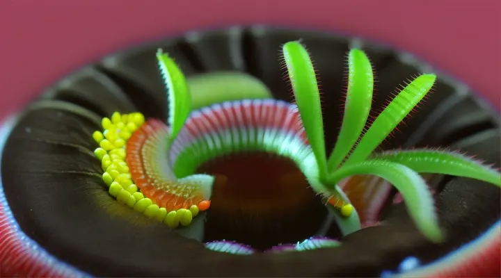 A Venus flytrap plant eats a skittle candy