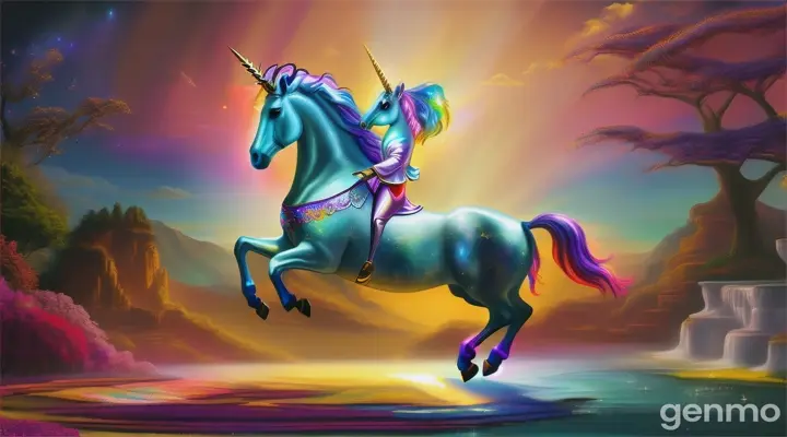 creation of a In the beautiful Land of Wonders of magic, a magical flying unicorn named Sparkle lived happily.  16:9