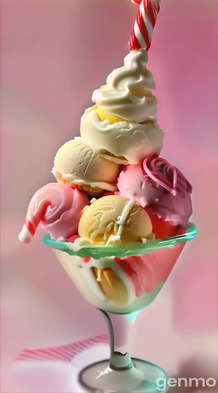 a bowl of ice cream with a candy cane sticking out of it