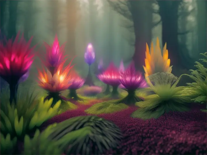 a group of strange looking plants in a forest