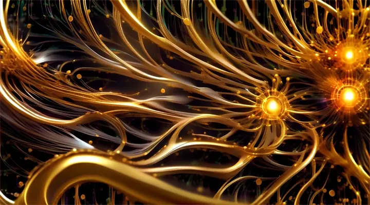 electric flowing neuron pathways in gold and black