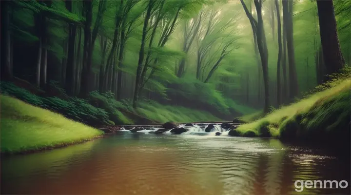 ЛЕСНИК a stream running through a lush green forest