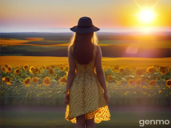 a woman standing in a field of sunflowers