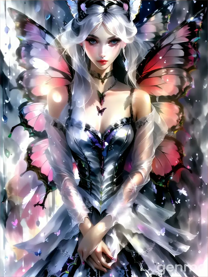 a woman in a dress with a butterfly wings