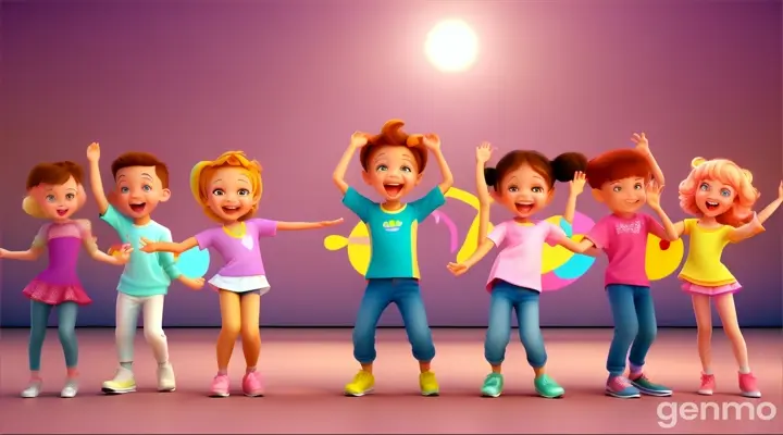 cute cartoon kids dancing. 3d cartoon cute animation