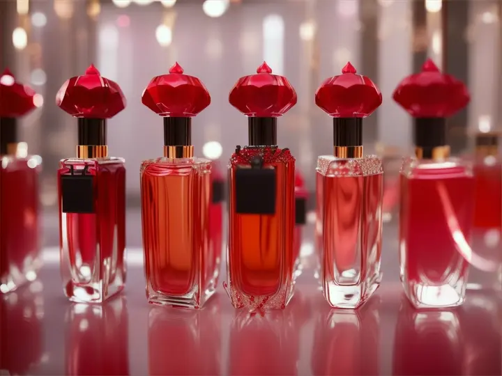  red perfume bottles