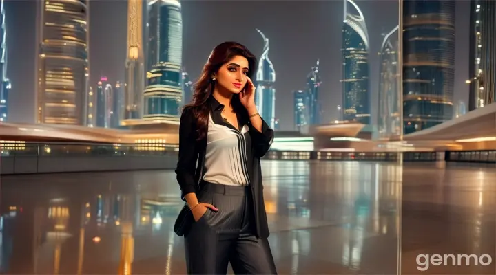 A lone Pakistani woman in a modern outfit of pants and a shirt walks down a sleek, upscale street in Dubai’s Downtown area. The rain-slicked pavement reflects the dazzling lights of towering skyscrapers and luxury boutiques in an 8K vista. Despite the bustling cityscape and the elegant crowd, she stands apart, her tears blurring the vibrant city lights as she grapples with the emptiness left by her recent breakup.







