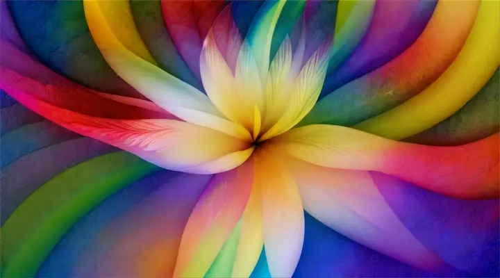 A vibrant  multicolor frangipani flower in a lei, fill the screen in a dreamy, swirling pattern