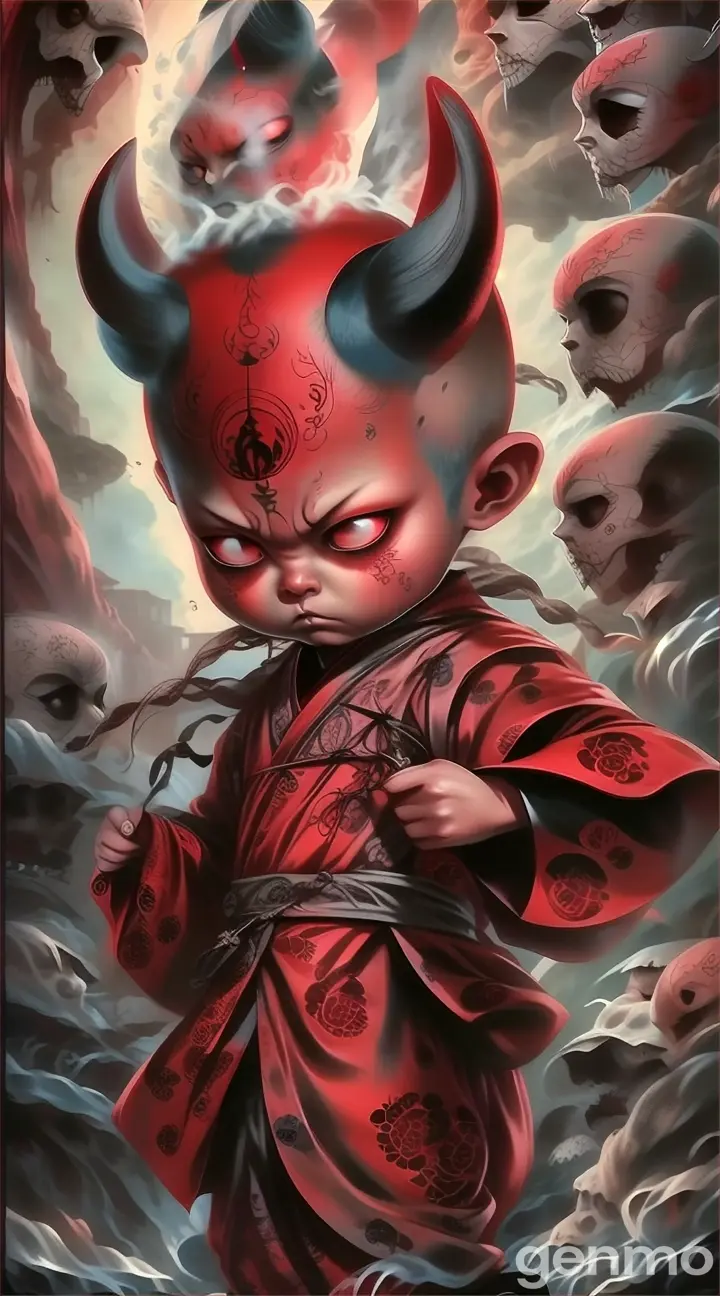 a demon in a red kimono