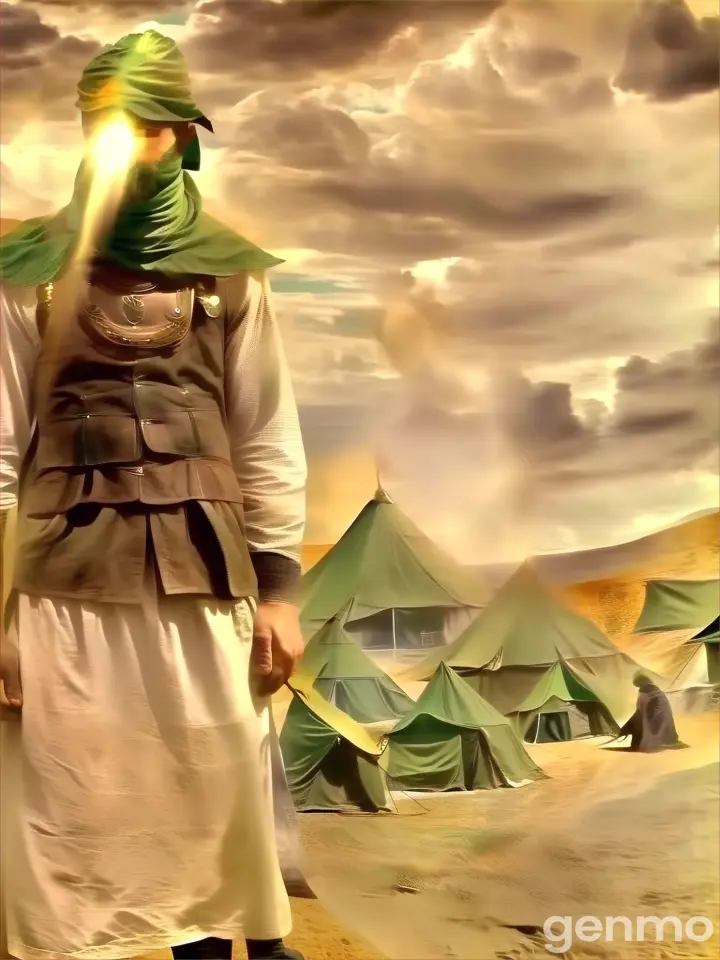 a man standing in front of a tent in the desert