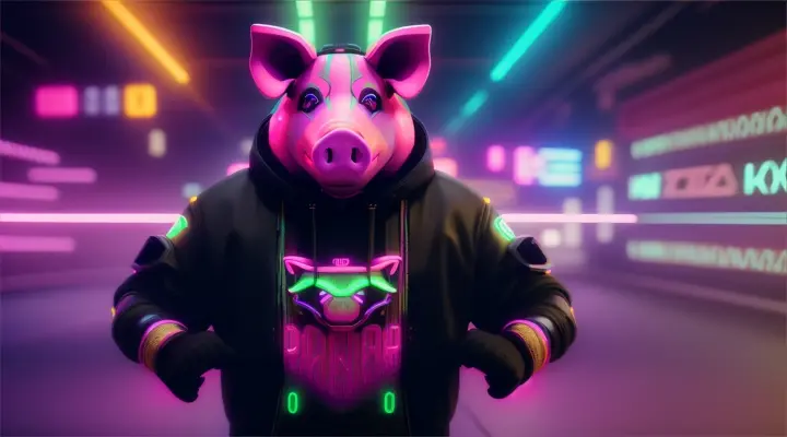 HipHop pig dancer in neon style