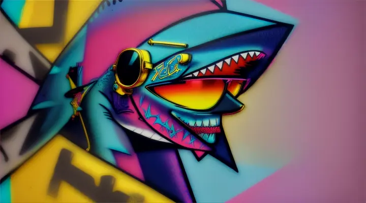 Hiphop Shark in neon style