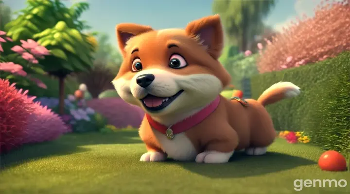 3d cartoon baby boss puppy in garden