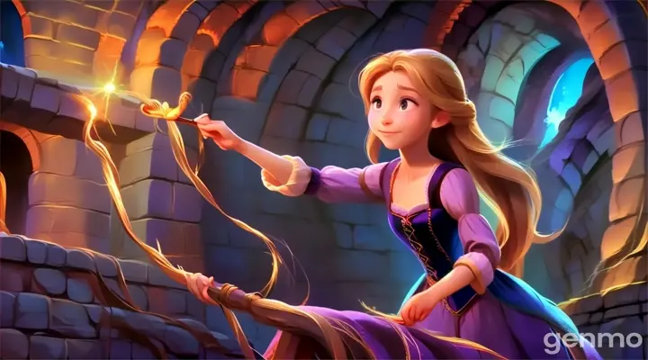 a young girl in a purple dress holding a wand