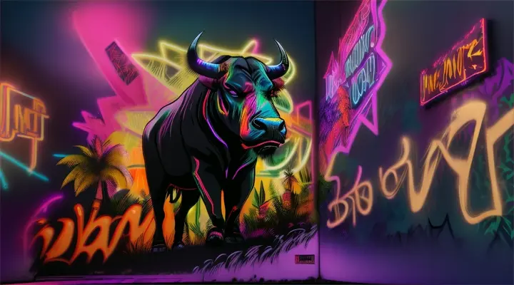 Bull in hot deep Jungle in HipHop style at night