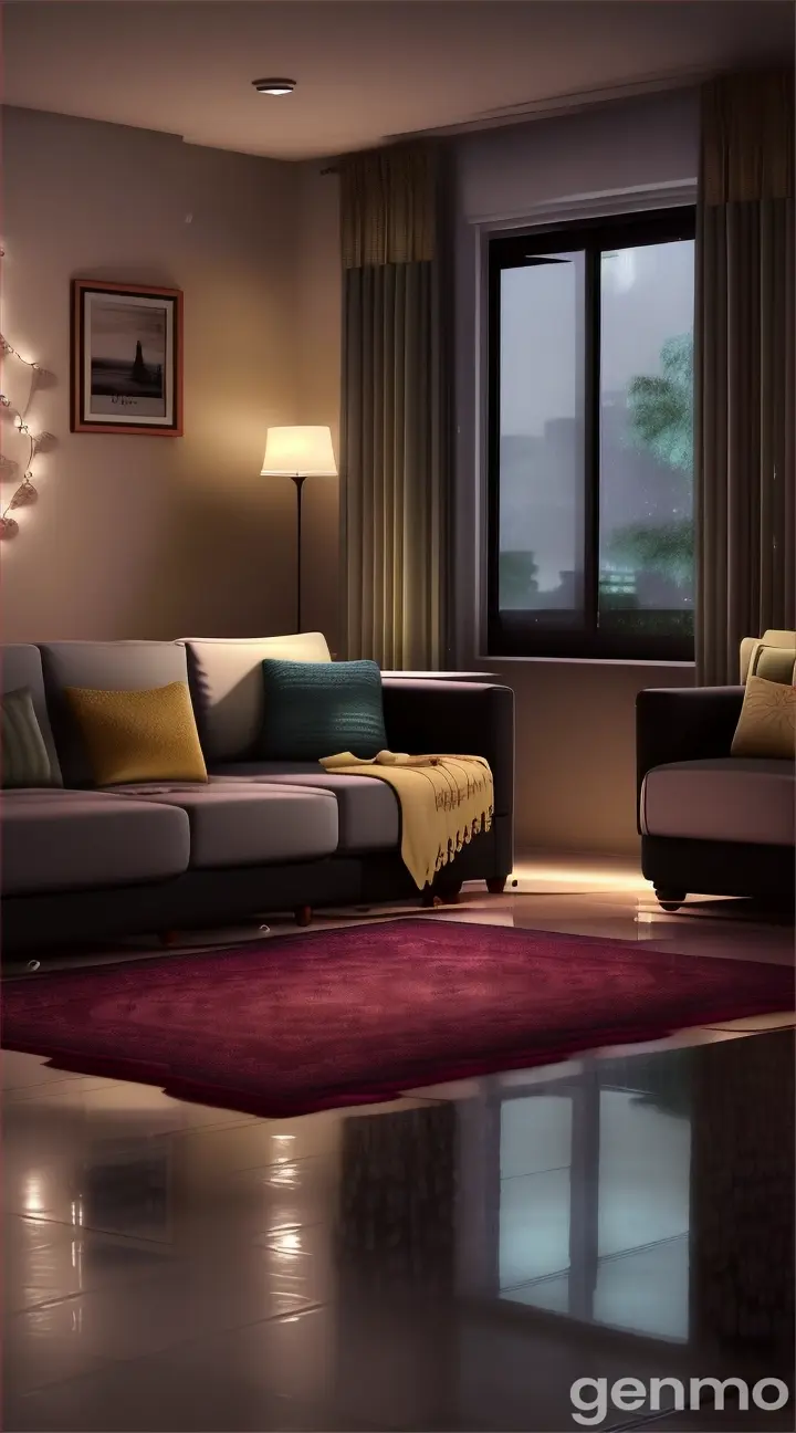 Scene: A cozy living room during a rainy evening in Karachi.
Shot: Wide 8K shot.
Description: The couple sits on a plush sofa, wrapped in a warm blanket, with a window behind them showcasing the pouring rain. The boyfriend gently brushes a strand of hair from the girl's face, and they share a deep, meaningful gaze. Soft music plays in the background, enhancing the romantic mood as they slowly inch closer, sharing a tender moment.