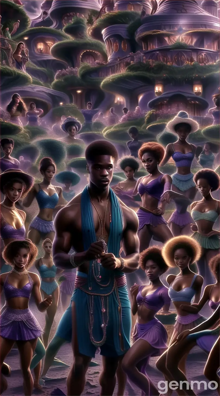 a man standing in front of a group of dancers