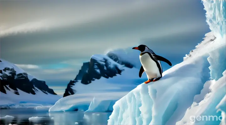 one penguins are jumps into a snow ocean