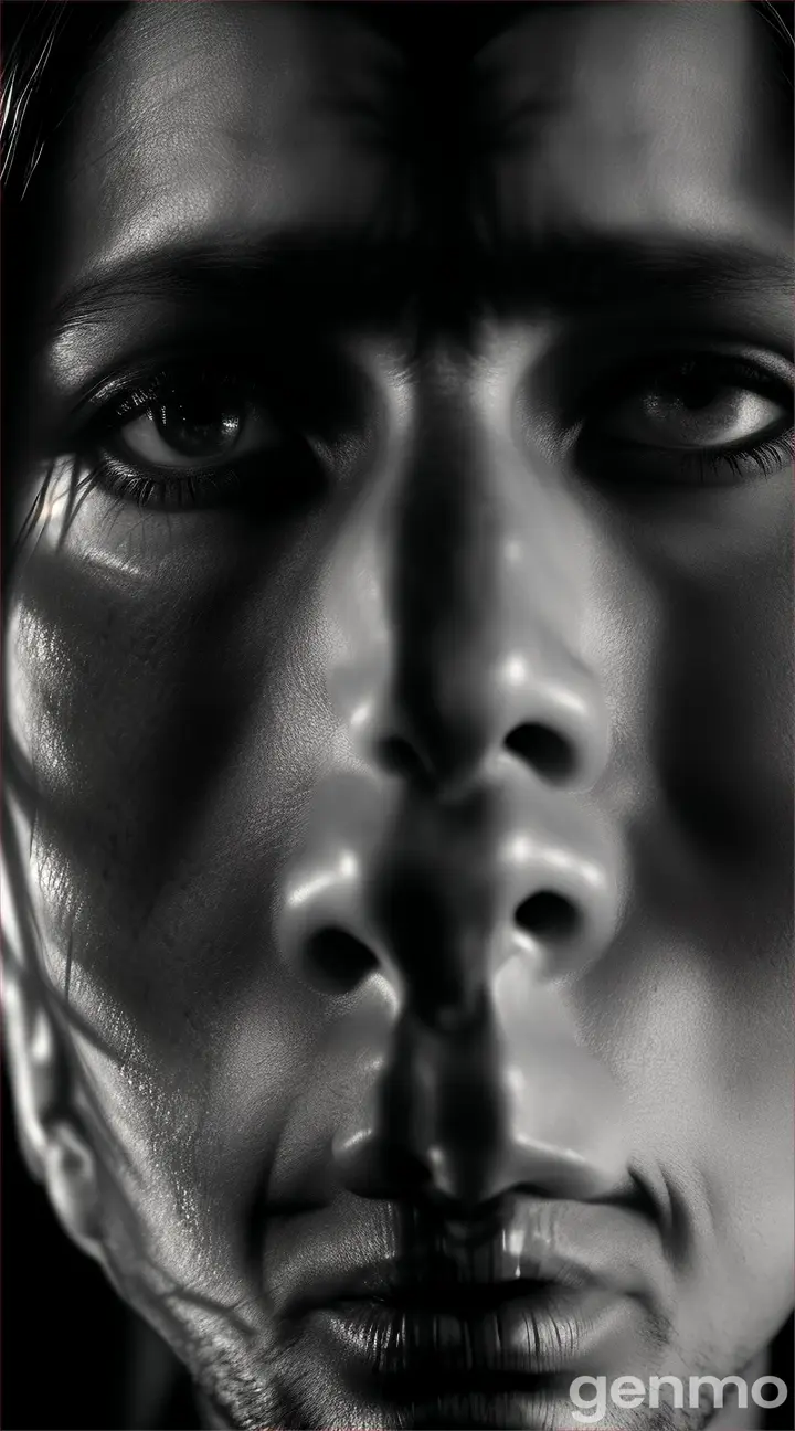 "The man’s face filled with terror and his heart pounding as he realizes the woman's true identity."