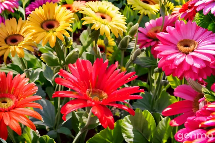 a bunch of different colored flowers in a garden