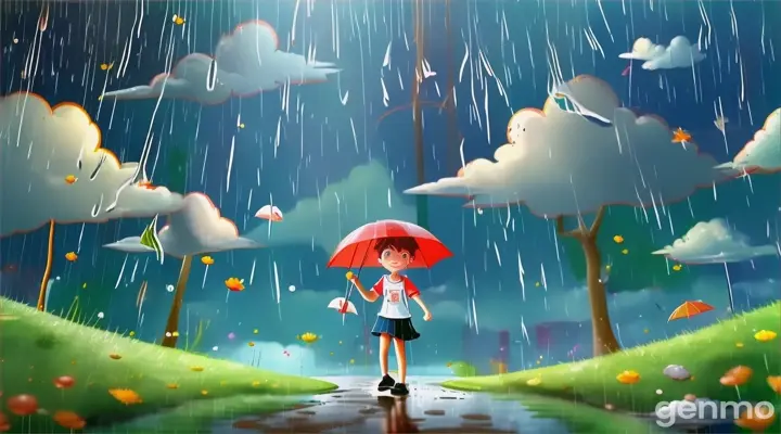 a girl with an umbrella walking in the rain