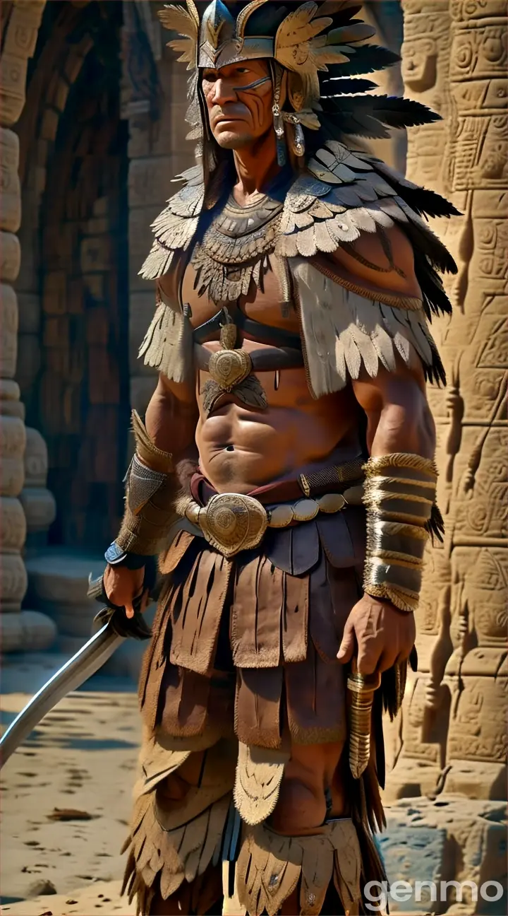 a man dressed as a warrior with a sword