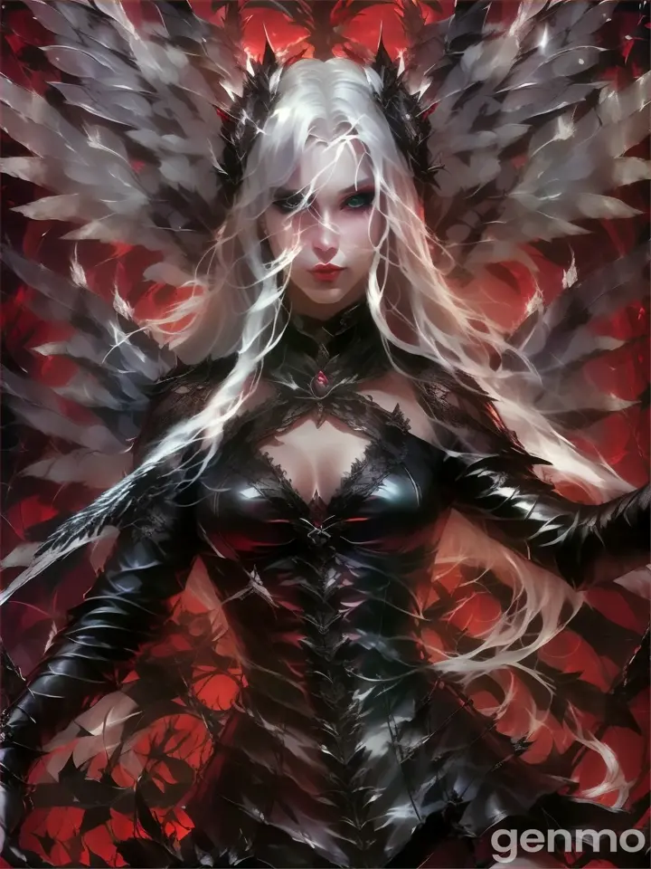 a woman with white hair and wings on her body