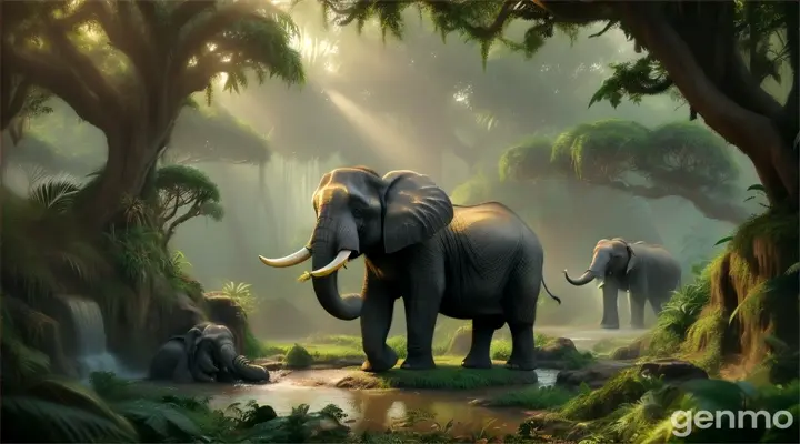  creation of jungle with elephant and monkey 16:9