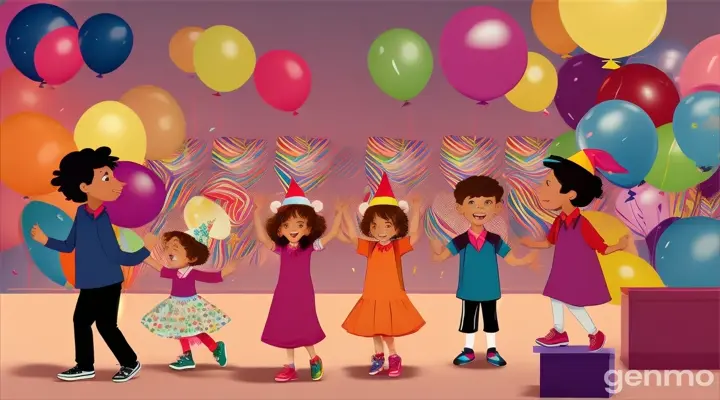 Animated kids in birthday party