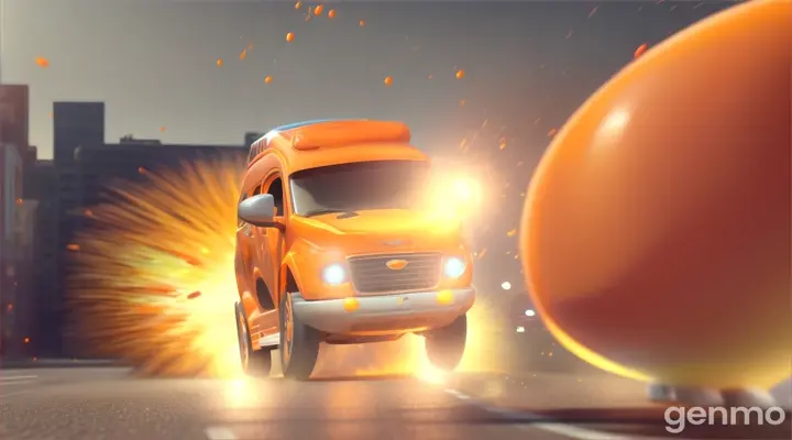 An orange dodging a bullet, pixar animation