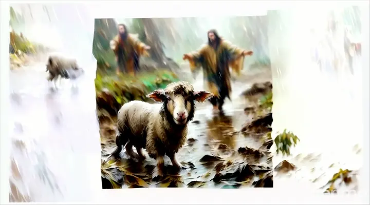 a sheep and a man in the rain