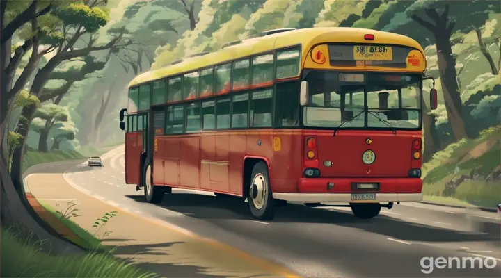 create animated video of driver pressing horn of bus with going on road