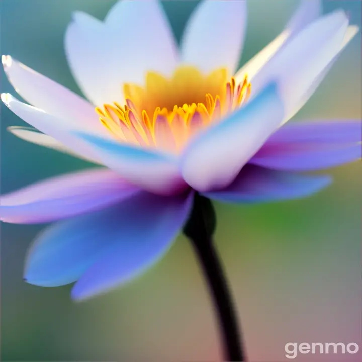 A dreamy, wind-blown flower in a bright, color-pencil style, surrounded by a white void