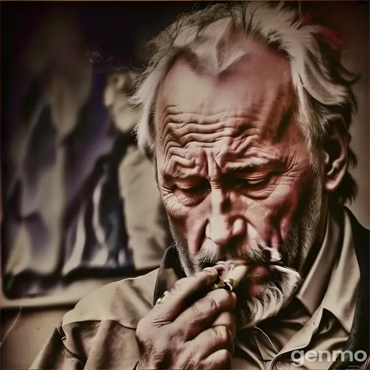 an old man with a beard is smoking a cigarette