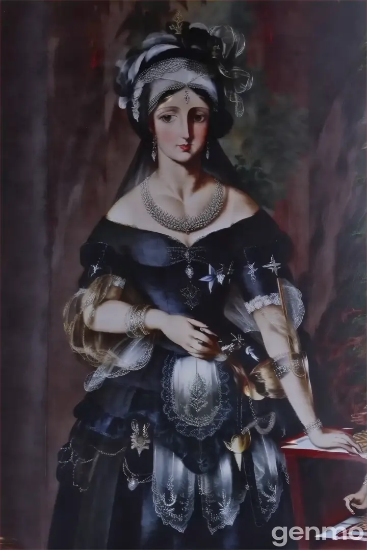 a painting of a woman in a black dress