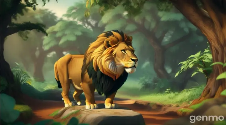 3d cartoon Once upon a time, there was a lion living in a jungle.