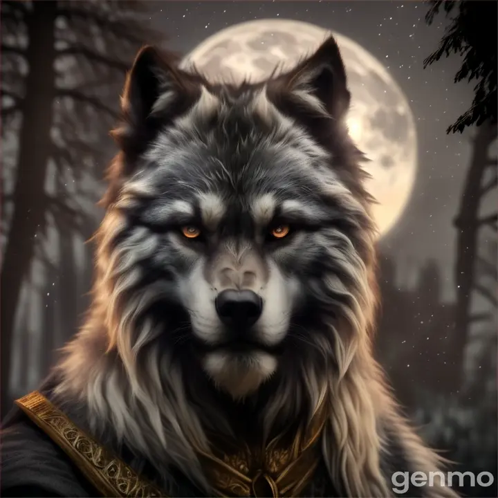 hombre lobo en noche de luna llena 