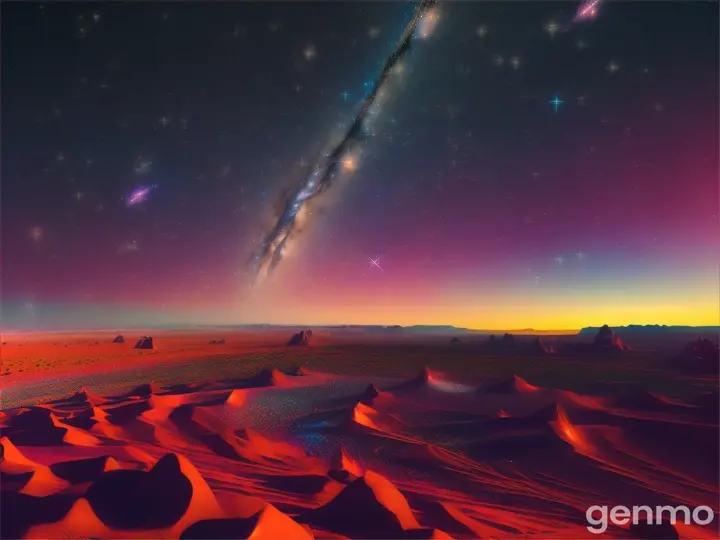 Star-filled night sky over a desert, clear and vibrant, digital art