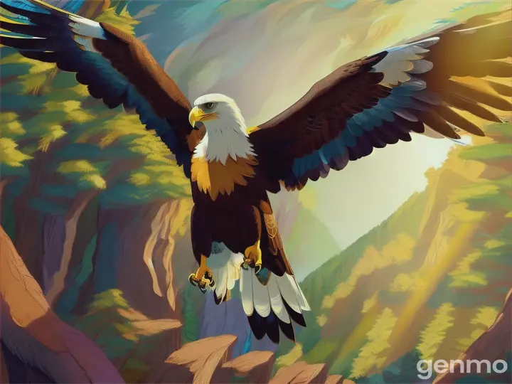 An eagle flying in air in the forest cartoon image