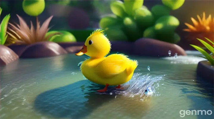 3d cartoon  baby boss duckling  in garden water