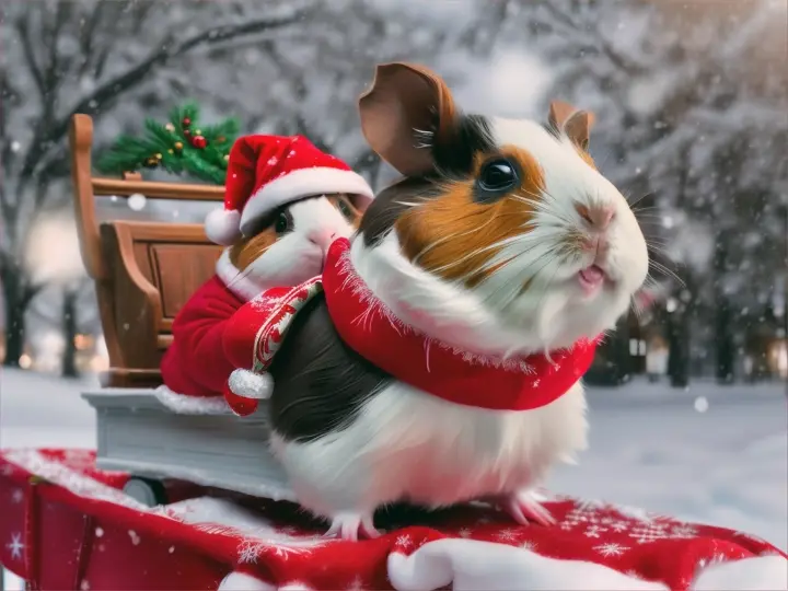 guinea pigs riding in santas sleigh