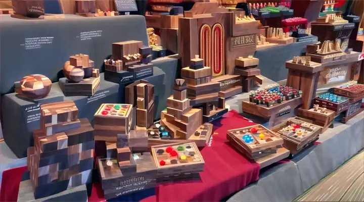 a display of wooden toys in a store