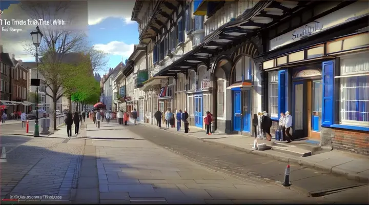 a street scene with people walking on the sidewalk