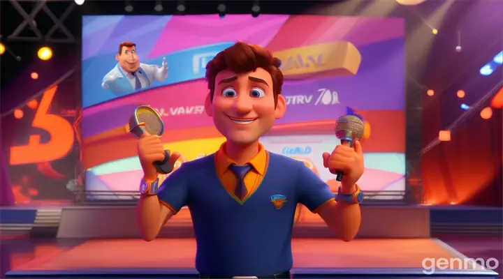 alex hormozi en formato pixar en el esenario explicando el valor de las ventas