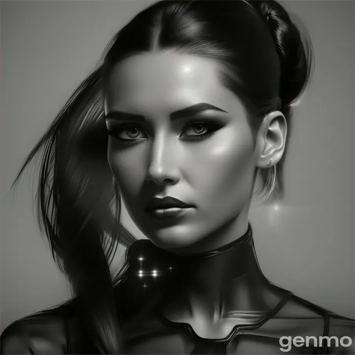 woman with giant black ponytail as a face