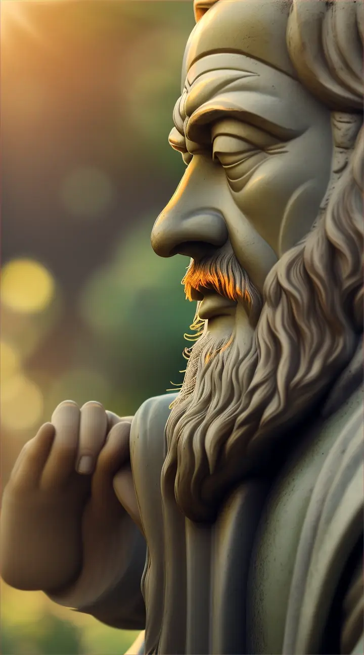 Epictetus meditating in a peaceful garden, surrounded by beautiful nature, lost in thought”