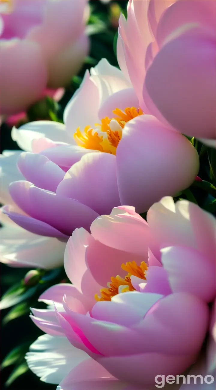 a high quality professional photo of beautiful peonies up close, floral photography, vibrant colors, soft focus, front view, close up, bokeh, natural light, delicate petals, botanical art, fine art photography, 4k