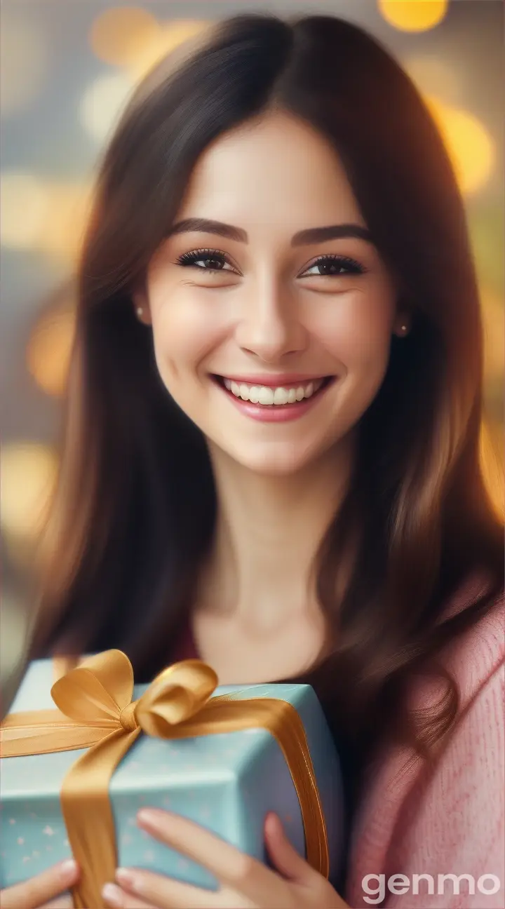 
woman receives a gift with smile